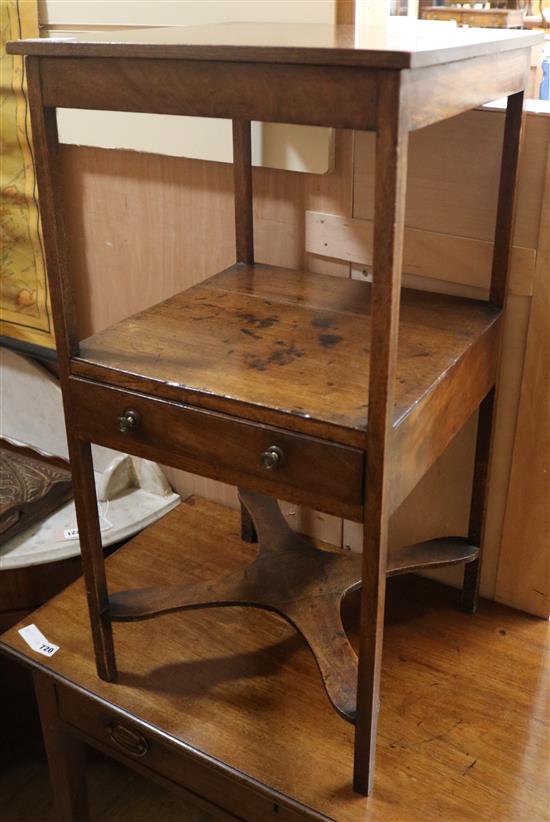 A late George III mahogany square topped two tier washstand, with X uniting stretcher W.42cm